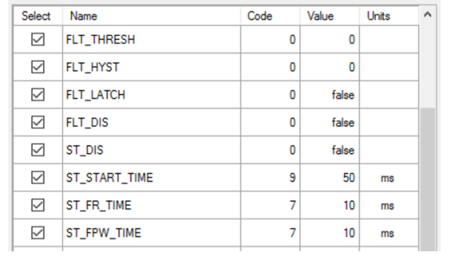 Figure 7: Self-Test and Fault Settings for the Sequence in Figure 6