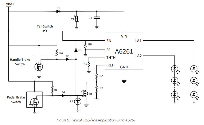 Two Wheeler Stop/Tail LED Driver Figure 9: Typical Stop/Tail Application using A6261